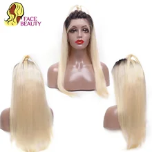 Facebeauty-perruque Lace Front Wig brésilienne Remy longue | Cheveux naturels, couleur ombrée 1B 613, avec Baby Hair, lisse, densité 150%