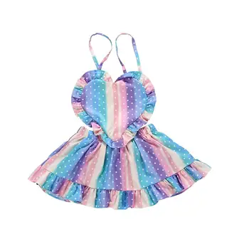 

Kids Baby Girl Rainbow Sundress Baby Girl Sling Ruffle Dress A-Line Heart-Shaped Strap Backless Dress for Girl