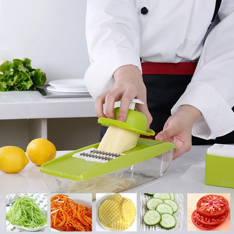 

Adjustable Mandoline Slicer with 4 Interchangeable Stainless Blades Vegetable Cutter Slicer Grater Shredder with Storage Z30