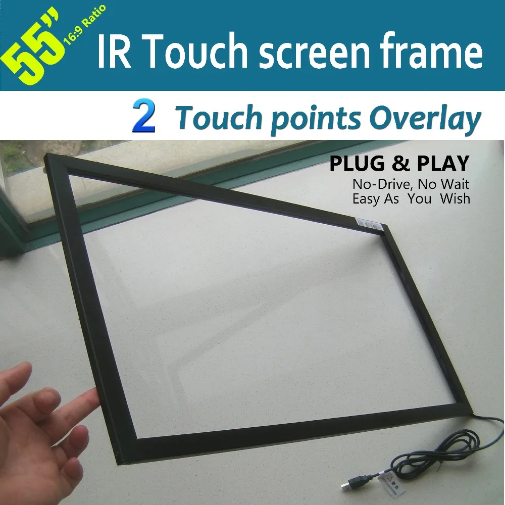 Free Shipping 55inch IR touch screen overlay with real 2 points touch