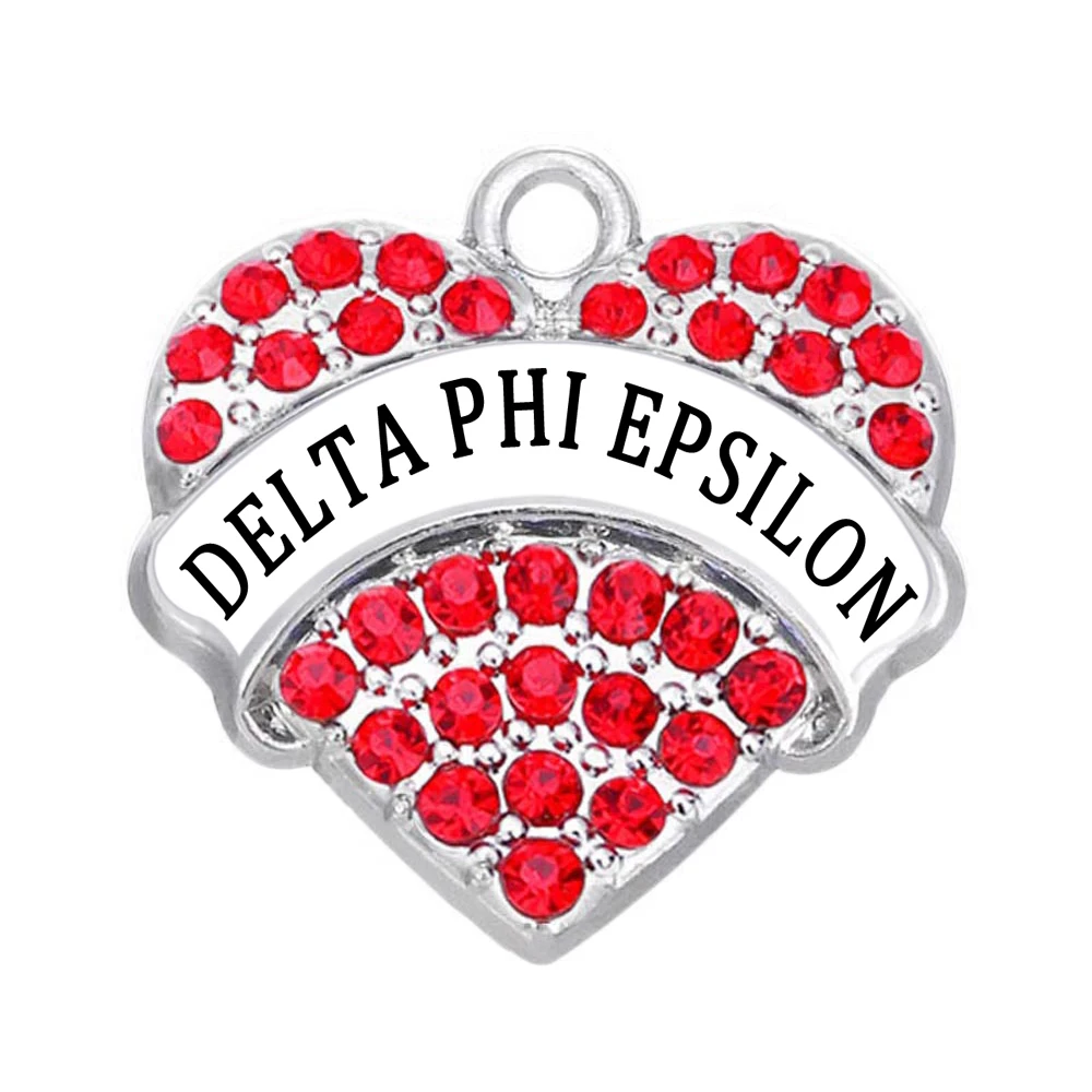 Модная греческая буква DELTA PHI EPSILON текстовая этикетка сердце кулон для sorority society Украшение bling Шарм