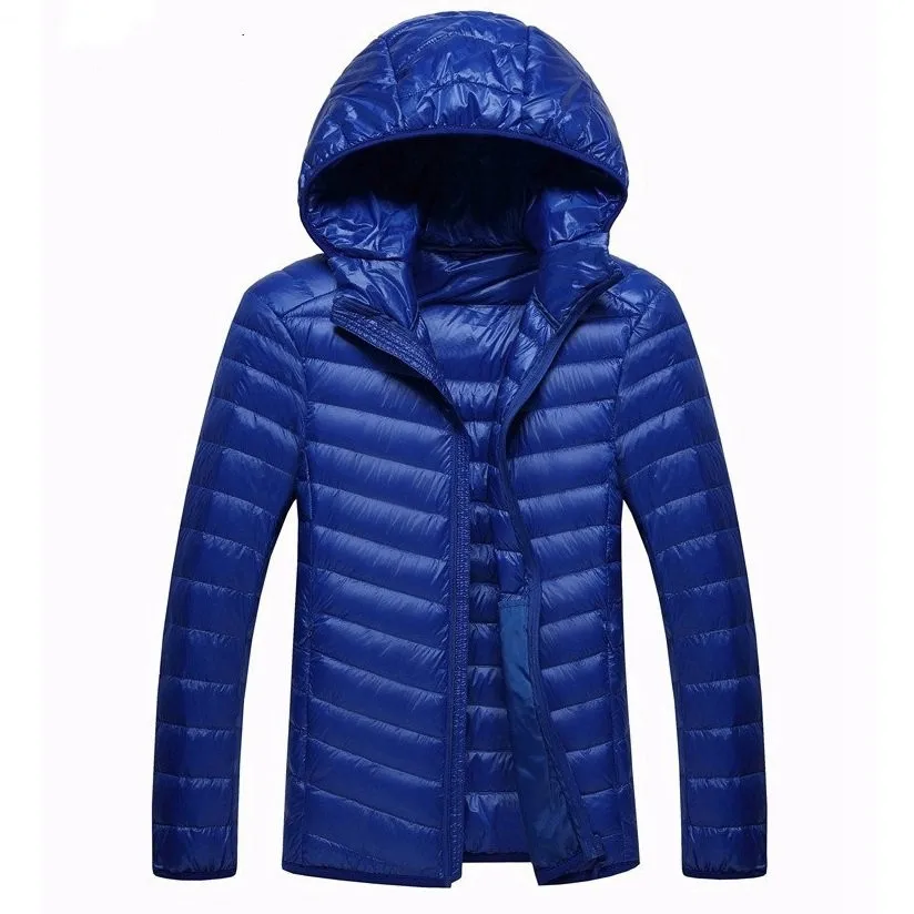 

2019 New Brand 8XL 9XL 10XL Men's Down jacket Ultra Light Down Jacket Men Lightweight Feather Hooded Warm Portable Winter Coat
