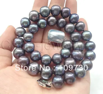 

Jewelry 001800 only AAA 17" 12.5mm natural black round FW pearl necklace -925 mabe clasp