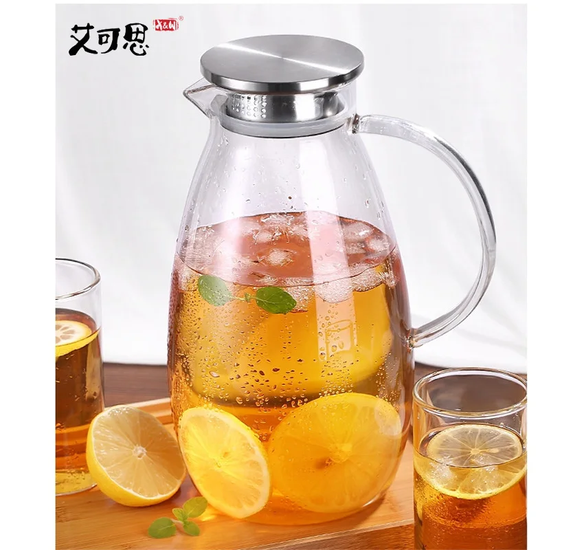 X&W Large Glass Water Kettle Tea Pot With Stainless Steel