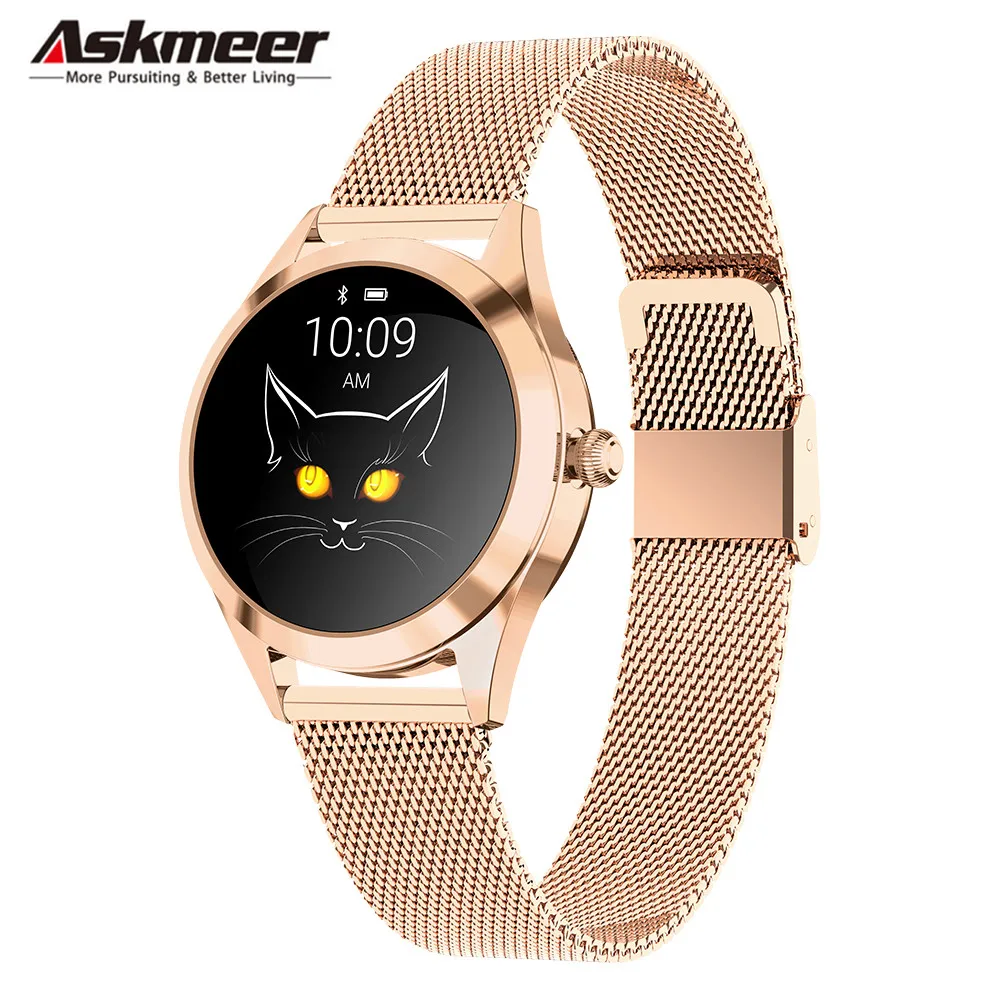 ASKMEER KW10 Смарт-часы для женщин IP68 Водонепроницаемые спортивные Смарт-часы для IOS Android монитор сердечного ритма во время сна фитнес-браслет - Цвет: Rose-Gold