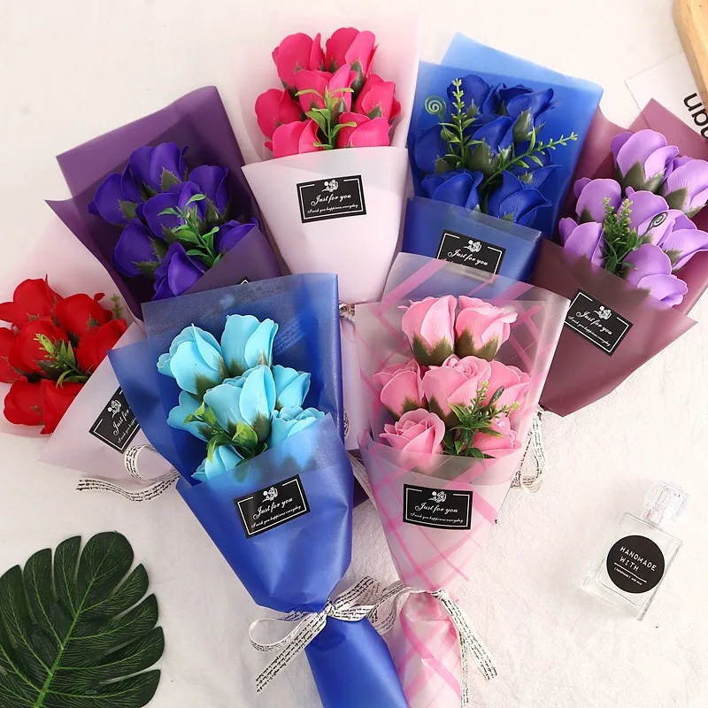 Flone Artificial 7 Heads Rose Soap flower Fake Flowers Mother's Day Valentine's Day Qixi Festival Gift Gift box Home Decoration (21)