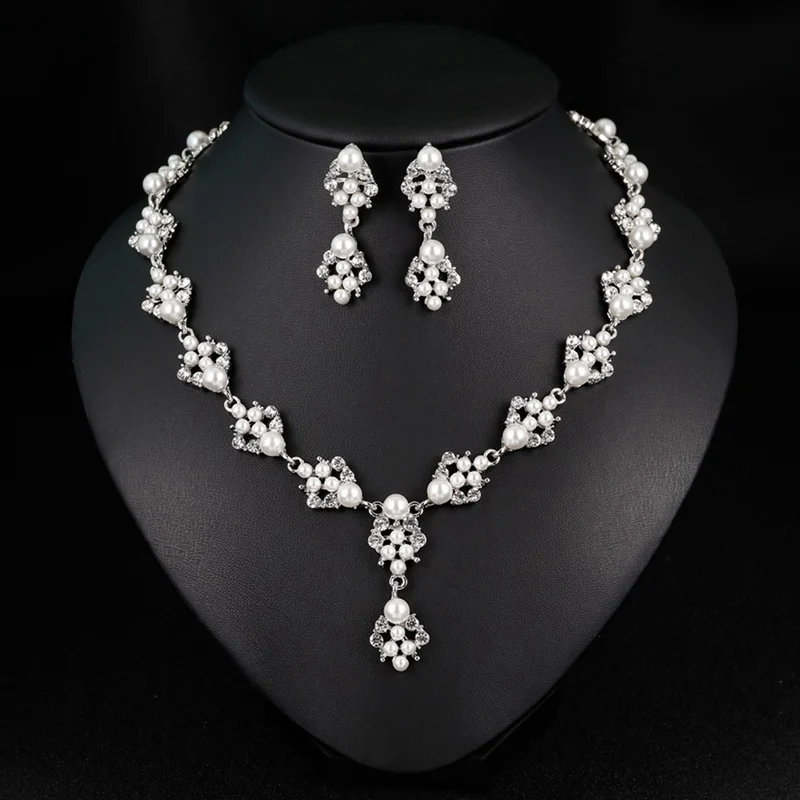 Trendy Fashion Wedding Jewelry Set For Women Imitation Pearl Necklace