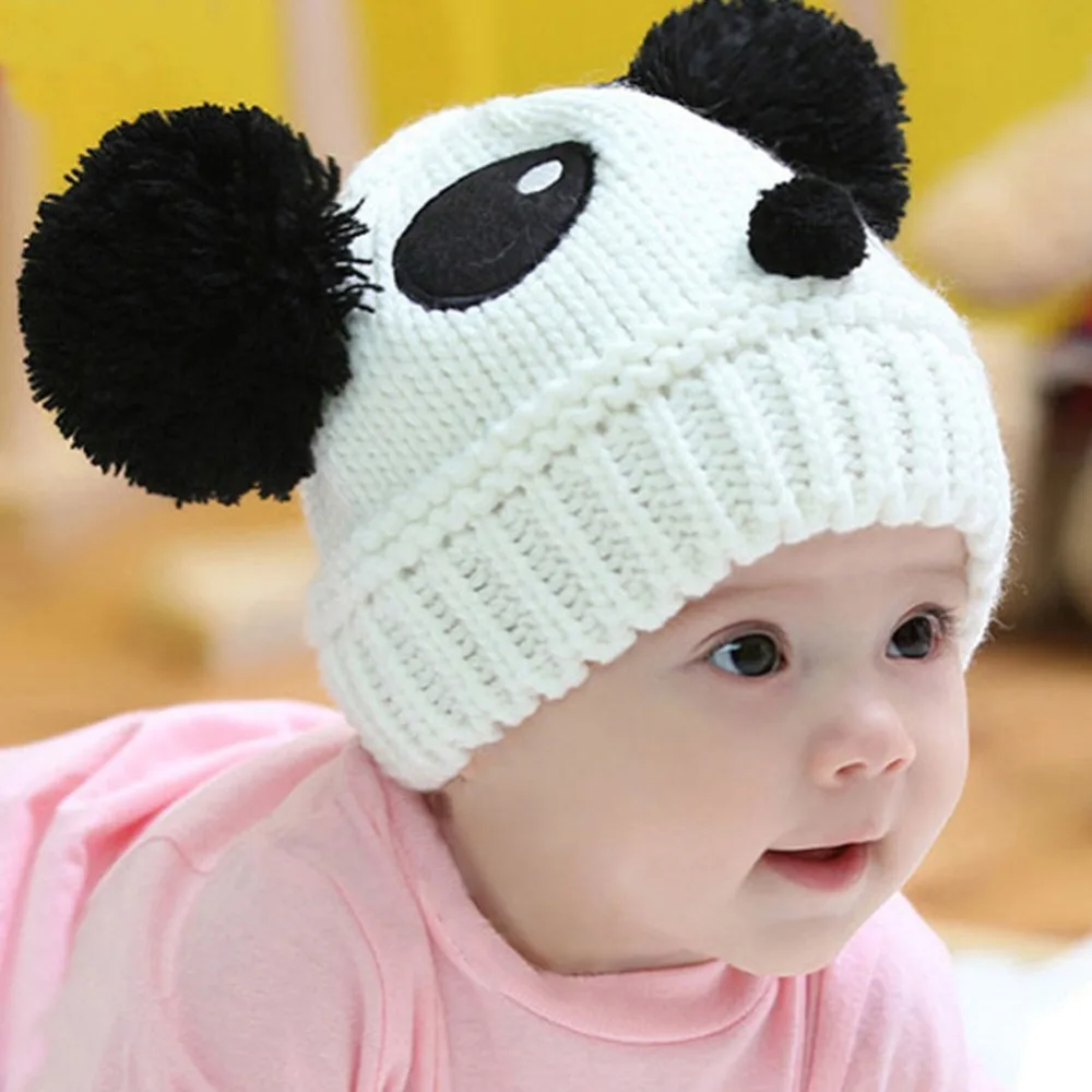 

Warm Toddlers Baby Kids Cartoon Panda Ball Knited Crochet Beanie Cap Winter Hat