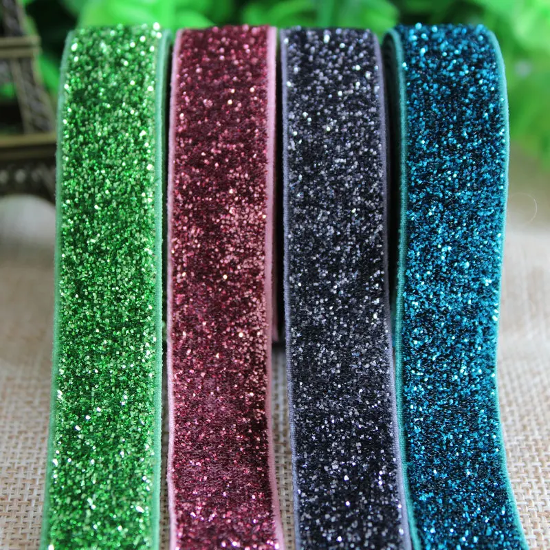 Free shipping 16mm elastic glitter ribbon stretch for foe headbands 20