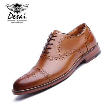 

DESAI Brand Men's Genuine Leather Oxfords Shoes Men British Style Carved Brogue Shoe Lace-Up Bullock Business Dress Shoes Flats