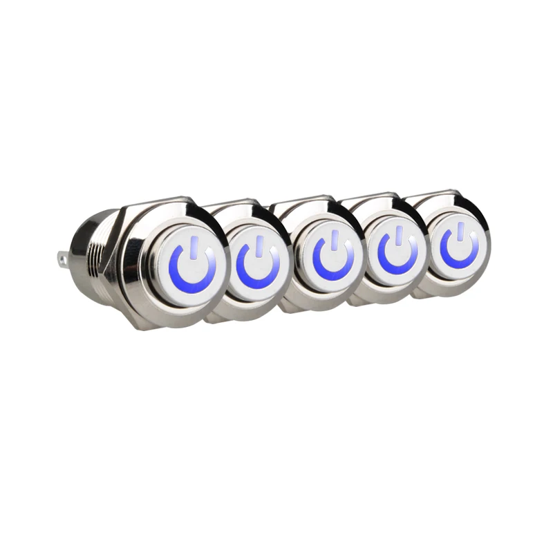 5 шт./лот 12 мм металлический кнопочный переключатель кольцо с высокой головкой/логотип питания 3-220 В самовостальная вающаяся моментальная Перезагрузка/Блокировка Водонепроницаемый Авто Eng - Цвет: 5pcs Blue-Power