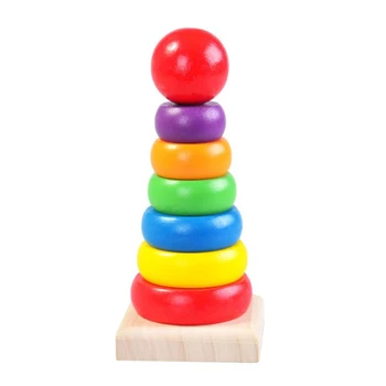 

Rainbow Stacker Wood Stacker Wooden Ring Vivid Color Stacking Rings for Boys Girls