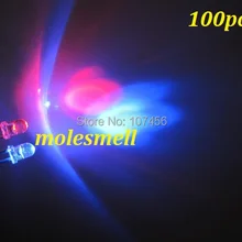 100 шт, 3 мм Dual Bi Цвет Полар-флиса изменение красный/синий светодиод светодиоды 2-контактный led