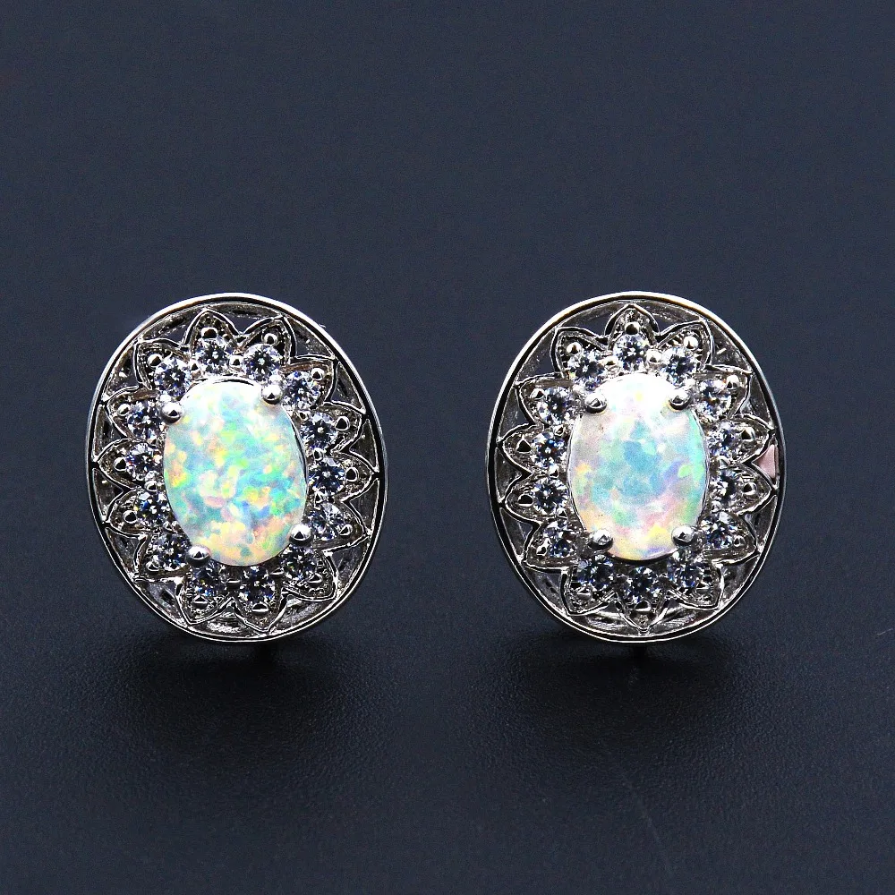 Lady's White Fire Opal Earrings with Lab-created and Cubic Zirconia | Украшения и аксессуары