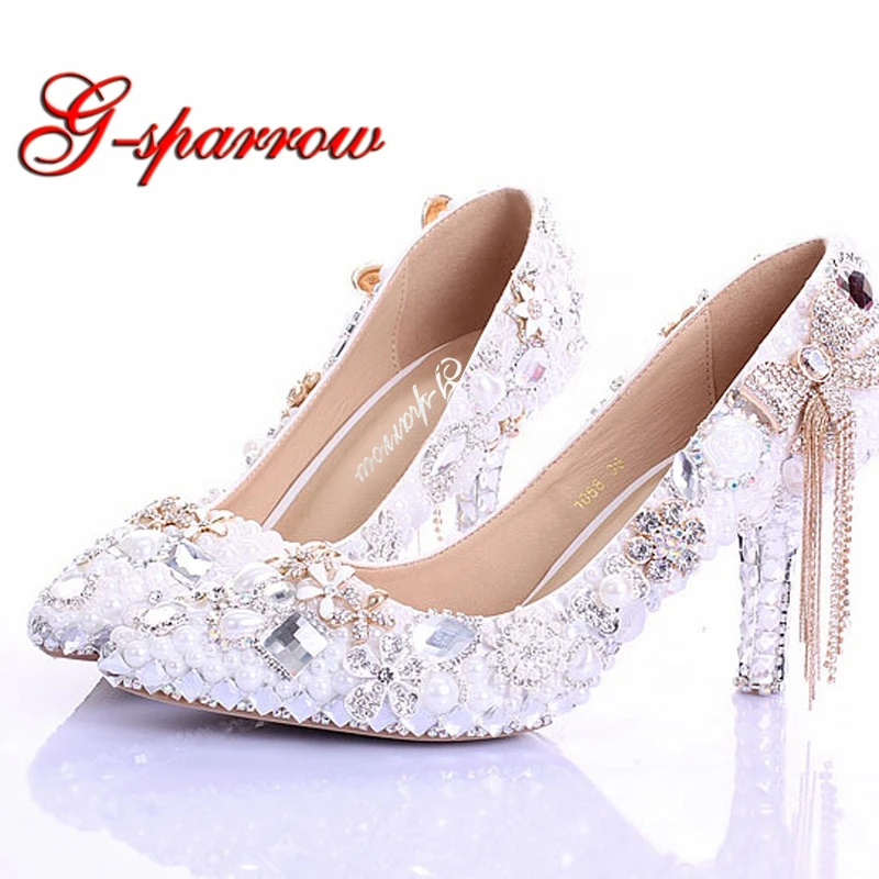 white pearl wedding shoes