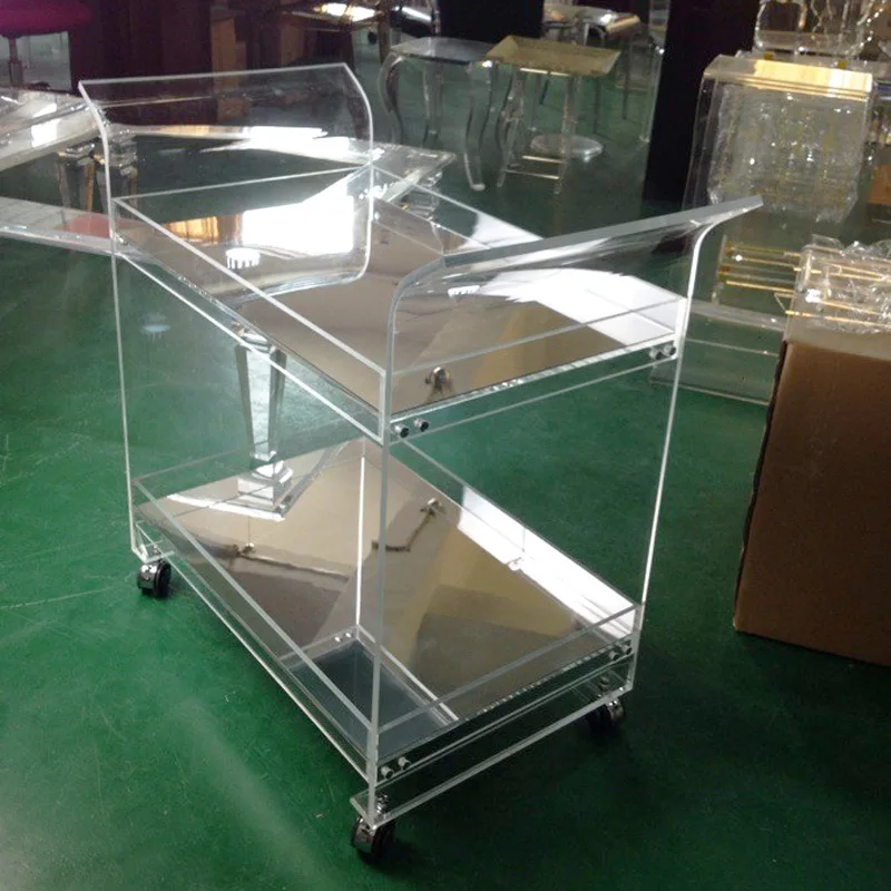 UM LUX Rolando Lucite Servindo Carrinho de Bar, Bandejas de Espelho Acrílico Carrinhos Com Rodas KD Embalado