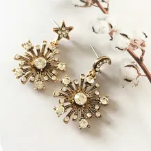 Антикварные сверкающие серьги-гвоздики в виде звезды луны