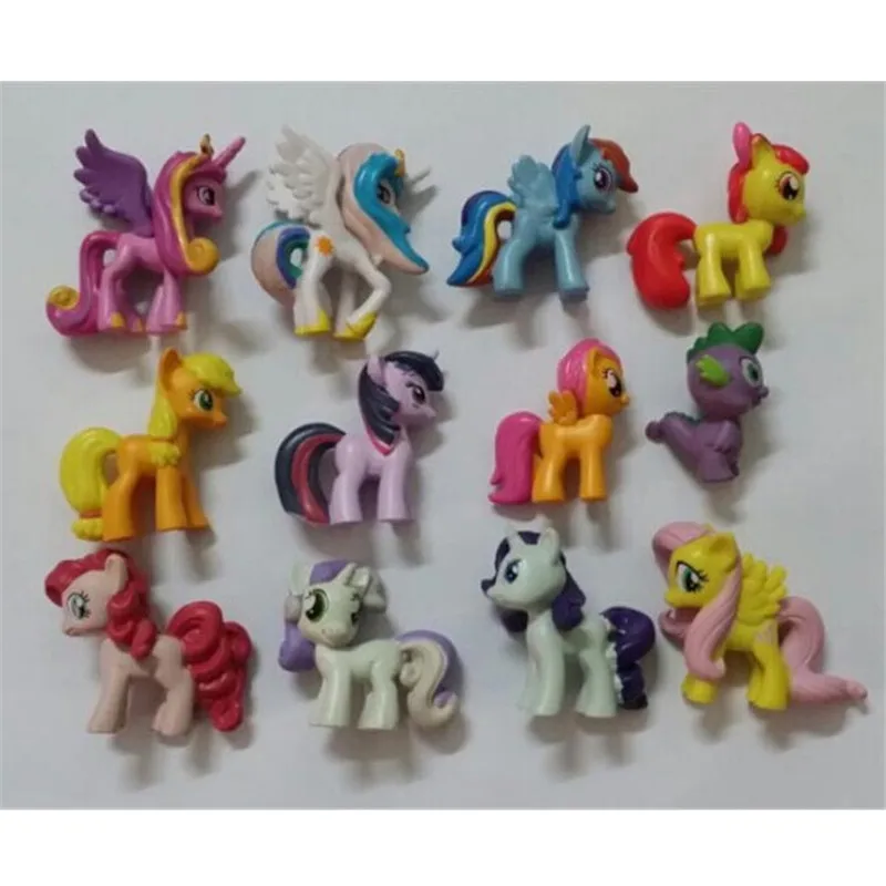 12 шт./компл. 3-5cm Милая ПВХ фигурка из лошадь игрушки Фигурки Куклы земля пони Единорог Pegasus Alicorn Bat цифра куклы для девочек