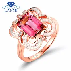 Натуральный изумруд Cut 7x9 мм розовый турмалин Jewelry Кольцо с 18 К розовое золото багет бриллиант WU273