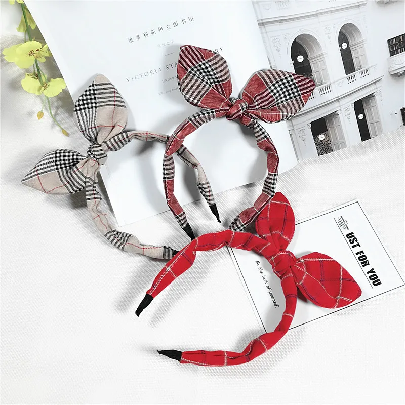 

Korean version new children's headband Baby headgear plaid girl hair band rabbit ears hair accessories hair bows