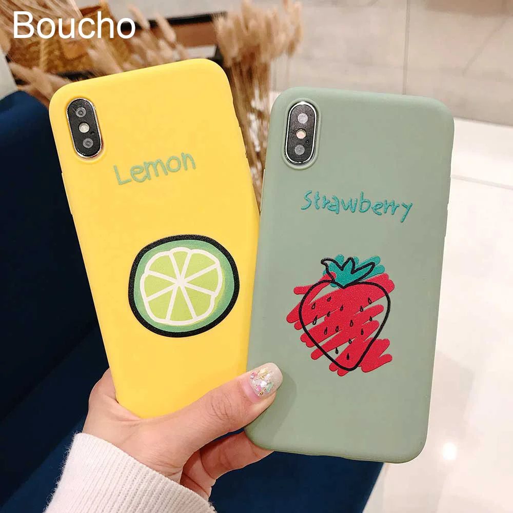 

Boucho Phone Case For iPhone XR XS MAX X 6 6s 7 8 plus Soft Silicone Cover Fruit Strawberry Lemon Watermelon Orange Matte Cases