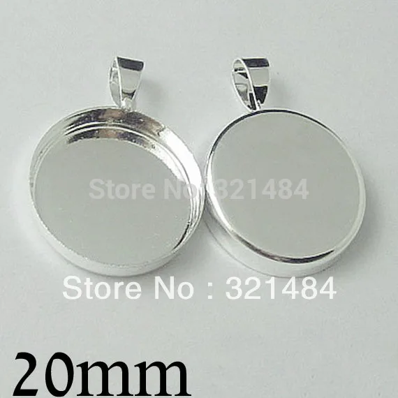 

silver plated 100pc round bezel pendant tray for blank jewelry 20mm cameo base cabochon setting