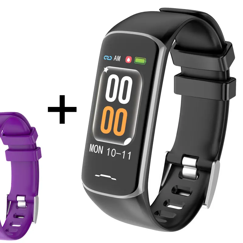 Фитнес-браслет измеритель артериального давления для мужчин t фитнес-трекер пульсометр умный Браслет водонепроницаемые женские мужские часы - Цвет: black  purple strap