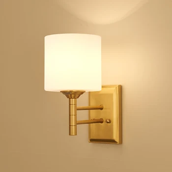 

American Wall Lamp All Copper Bedroom Wall Light Modern Living Room Lamp Simple Study Single Head Light LED Creative Lamps