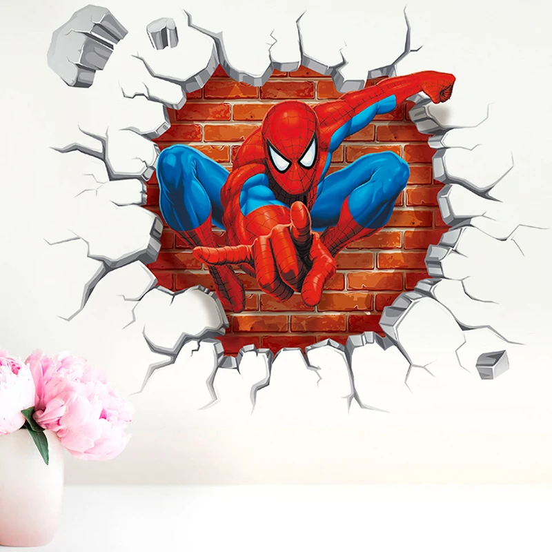 Marvel Movie Spiderman 3Dview Wall Stickers For Kids Rooms Boys Gifts accessories Through Wall Decals Home Decor Mural 45*50cm Marvel Movie Spiderman 3Dview Wall Stickers For Kids Rooms Boys Gifts accessories Through Wall Decals Home Decor Mural 45*50cm