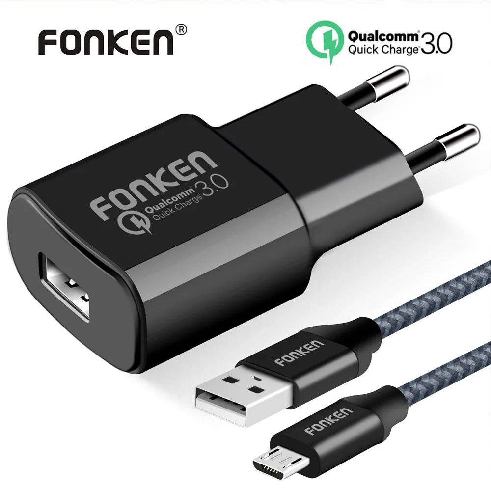 FONKEN USB شاحن سريع تهمة 3.0 شاحن سريع QC3.0 QC2.0 18 واط مع سريعة شحن كابل جدار محول للجوال الهاتف شاحن