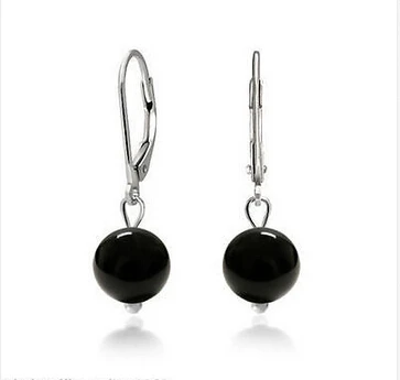 

Free shipping@@@@@ NEW Fashion 10MM Smooth Black Agate Onyx 925 Sterling Silver Hook Earring