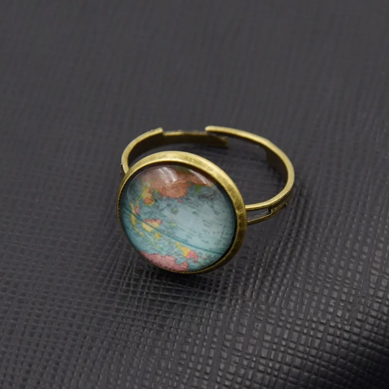 

fashion lychee Vintage Women Globe Glass Cabochon Dome Ring Planet Earth World Map Art Map Finger Ring