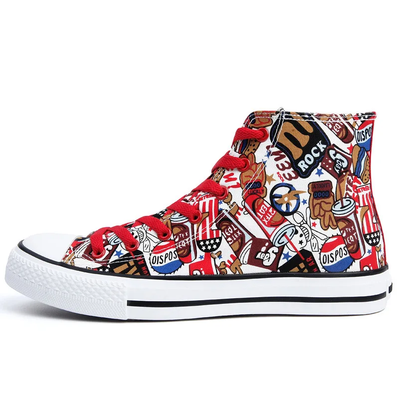 

New 2019 Women High-top Shoes Fashion Sneaker Woman Flat Walking Casual Graffiti Shoes Lady Footwear Red Shoes Zapatillas Mujer
