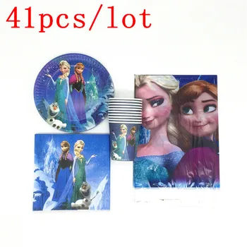 

Disposable Tablecover Disney Frozen Elsa & Anna Theme Napkin Cup Plate Baby Shower Girl Birthday Decoration Supply 41Pcs/lot