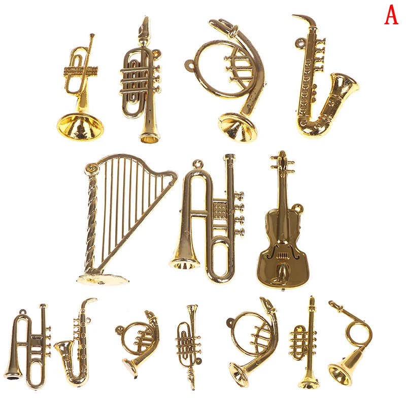 Mini Plastic Instrument Good Gift For Friends Collecting Gold Christmas Tree Hanging Xmas Decor Musical - Цвет: A 14PCS