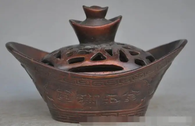 

S06884 6"china fengshui bronze wealth yuanbao money ingot incense burner Censer statue