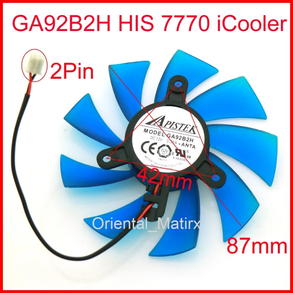 GA92B2H DC12V 0.35A 87mm Fan 42*42*42mm 2Pin For HIS 7770 iCooler
