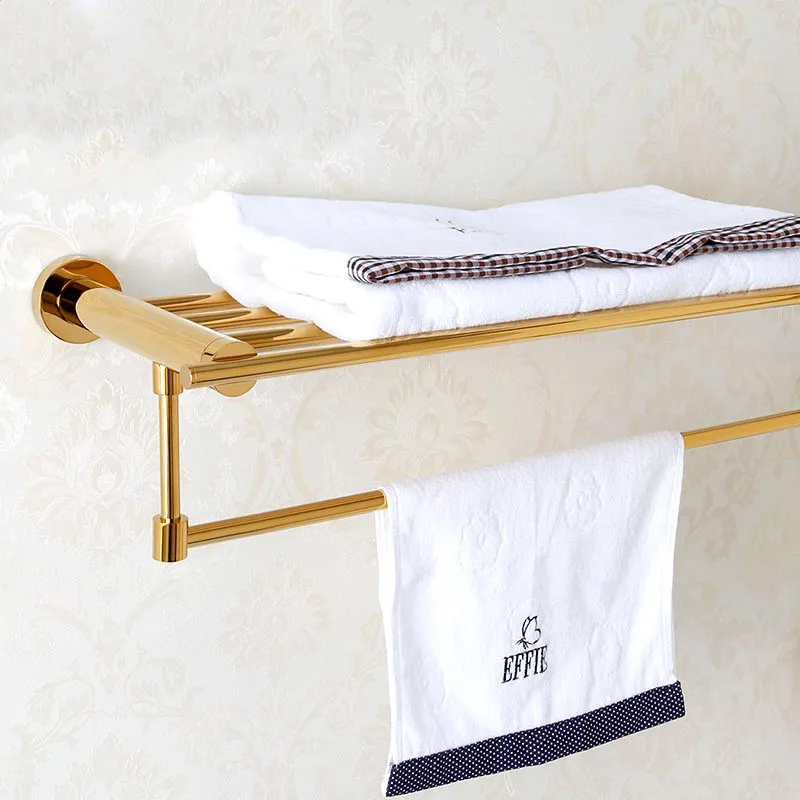 60cm/23.6inch Gold Brass Bathroom towel holder shelf ,double towel bar