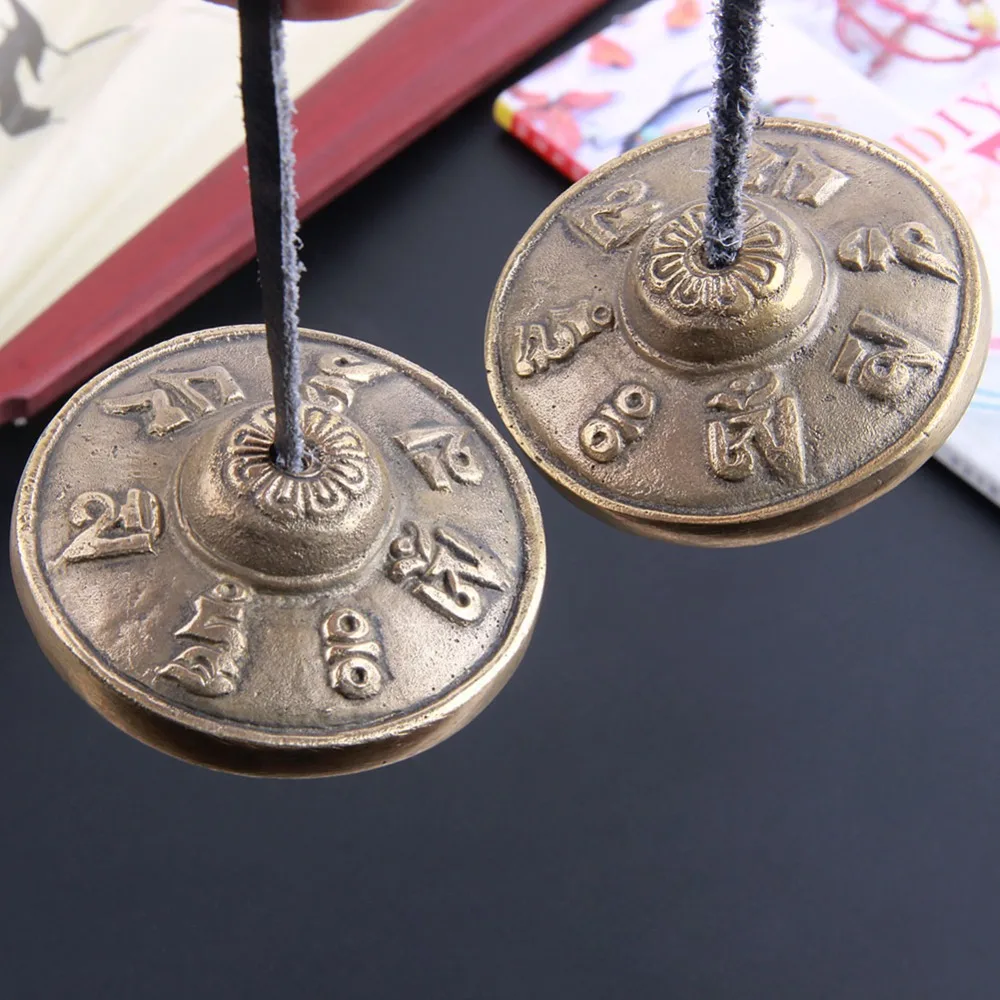 Ручной работы тибетский медитация Tingsha тарелки колокол медь четкий звук Лаки символы Ом грива Падме Хум символы
