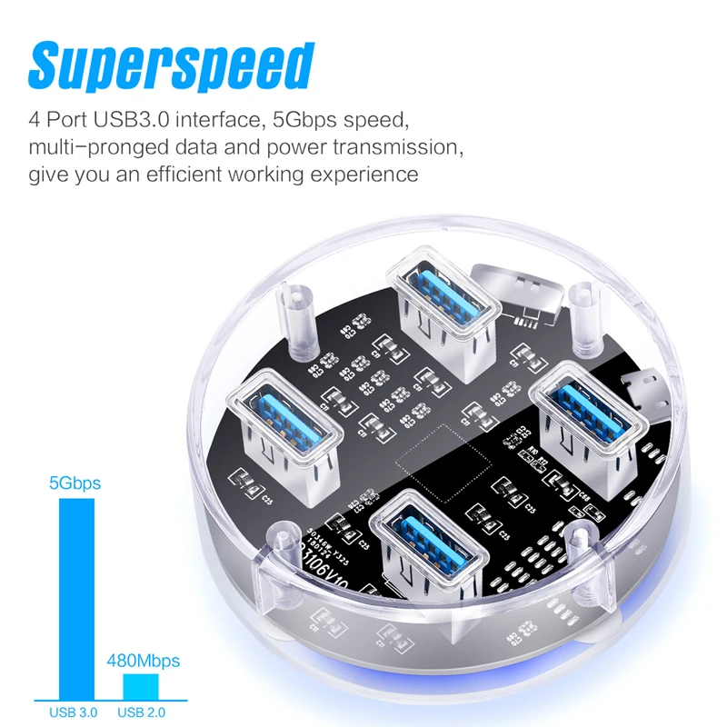 Usb-хаб 3,0 4 порта Micro USB 3,0 концентратор разветвитель с адаптером питания мульти usb-хаб высокоскоростной 5 Гбит/с Тип A 3 хаб для ПК