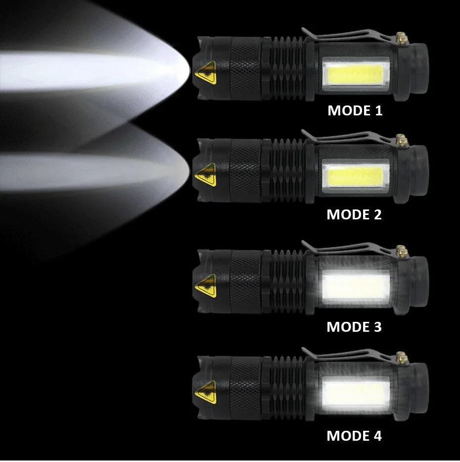 Светодиодный COB светодиодный фонарик Q5 4-режиме Регулируемый аккумуляторный фонарь походный фонарик, охотничьи ножи, Сигнальное освещение для дома A1