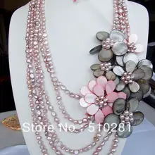 Мать ракушек цветок Кластерные украшения! 6 прядей розовая жемчужная цепь модное водостойкое ожерелье