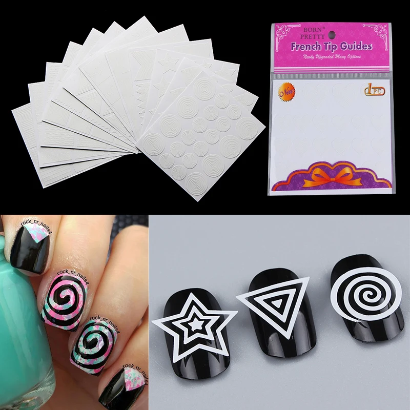 12 Sheets Nail Vinyls Geometry Stripe Circle Stars Heart Tips Decals Manicure Art Stencil Stickers Decoration Set | Красота и