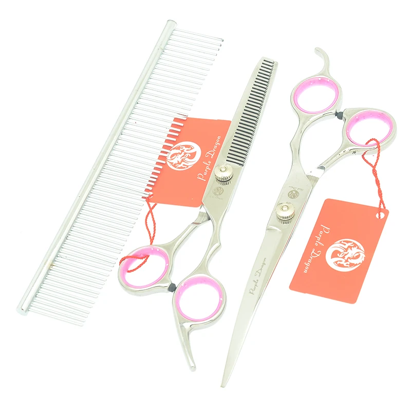 Tesoura de Prata Polegada Set Jp440c Dragão Roxo Pet Grooming Scissors Tesouras Cão Grande Reta & Emagrecimento Curvo Lzs0508 7.0 4 Pçs - 9 Tesouras de cabelo