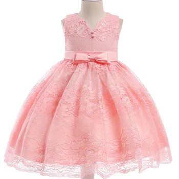 

2018 New Summer V-neck Lace Princess dress girls elegant dresses for children sleeveness Flower lace birthday girl party dresses