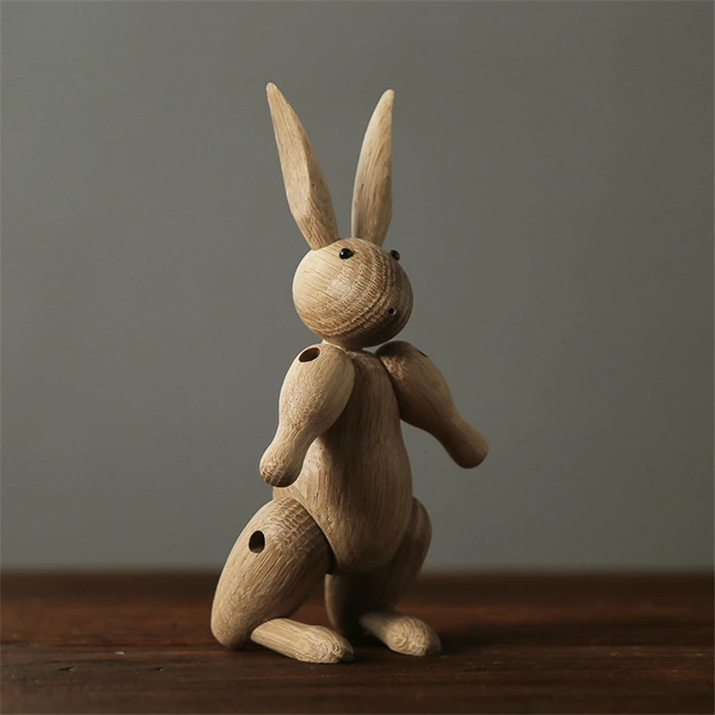 Nordic Denmark Wooden Rabbit Figurines Desk Decor Home Decoration Cute