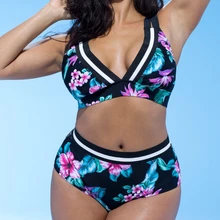 Женский сексуальный цветочный купальник размера плюс с подкладкой из двух частей, купальник, винтажный Ретро принт, пляжная одежда, купальный костюм, танкини, пуш-ап S-5XL