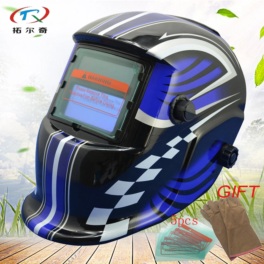 TIG Safety Welding Helmet auto darkening Welder welding Mask with cow leather glove Professional