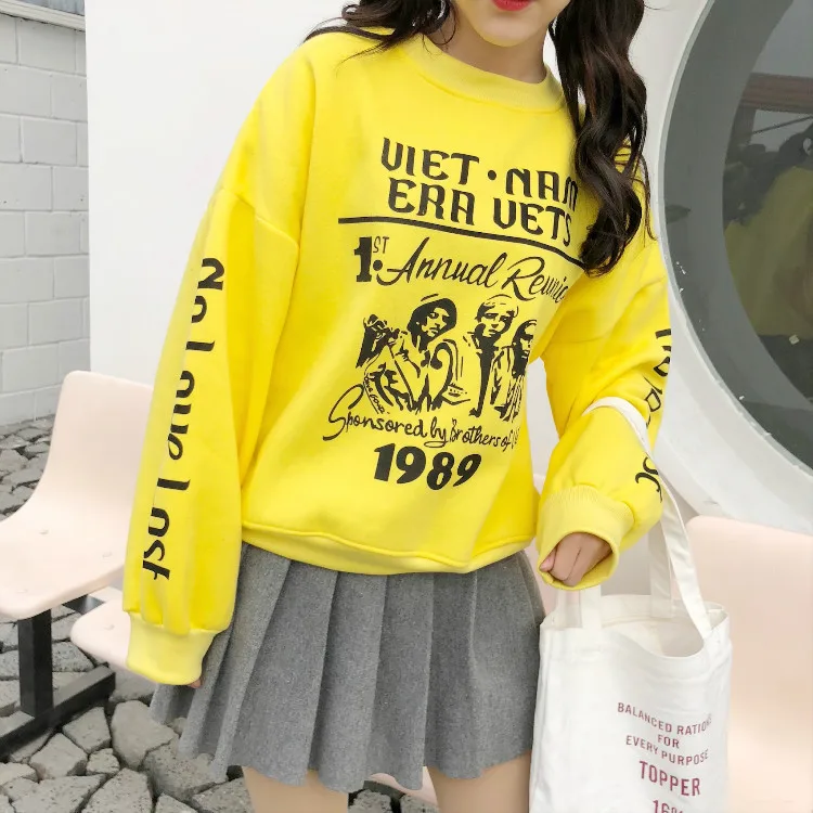 

Mr.nut new Korean version of the loose cartoon print long-sleeved hoodie Office Lady Print O-Neck harajuku hoodies women