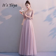 Вечернее Платье Сексуальные Аппликации It's YiiYa, Розовые Платья Партии Три четверти, Цветы Вышивка Зашнуровать, Свадебное Вечернее Платье, E333,Лето